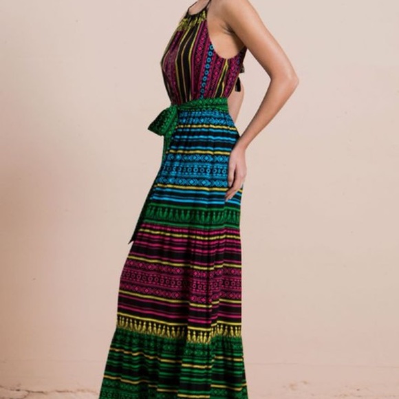 Flying Tomato Dresses & Skirts - Last 1! NWT Multi-Color Print Halter Maxi Dress